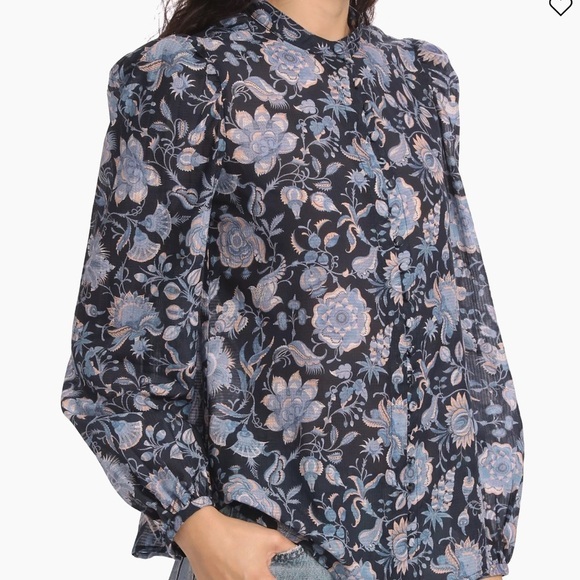 DEREK LAM 10 CROSBY NWT Savannah Floral Puff Sleeve Button Front Blouse Size 2 - Picture 2 of 13